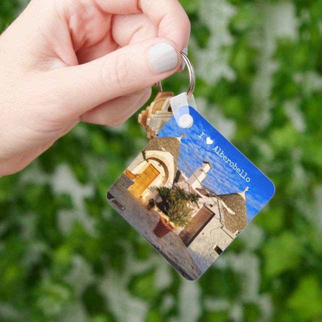 Custom text, stunning town of Alberobello, Puglia  Key Ring (Hand)