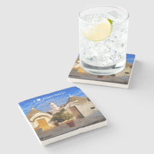Custom text, stunning town of Alberobello, Puglia Stone Coaster