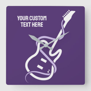 Custom Text Stylised Guitar Square Wall Clock