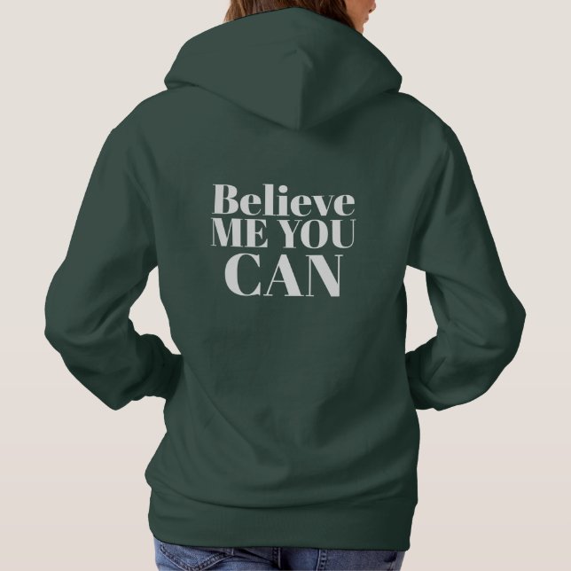 Custom Text Stylish Modern Minimal Women Green Hoodie (Back)