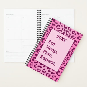 Custom Text Stylish Pink Leopard Print Planner