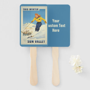 Custom text Sun Valley Idaho vintage travel Hand Fan