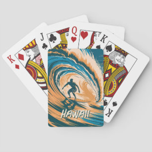 Custom Text Surfer Surfing Waves Minimal Retro Art Playing Cards