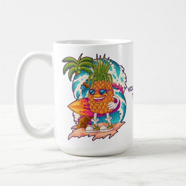 Custom Text Surfing Pineapple Coffee Mug (Left)