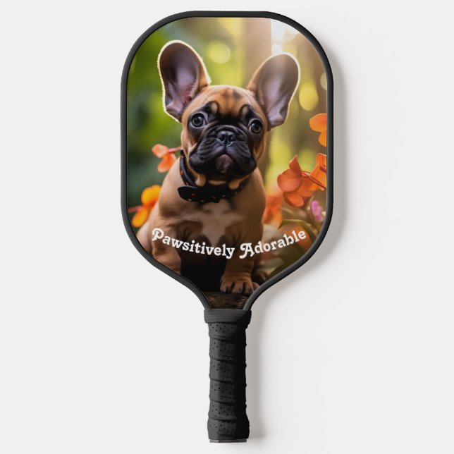 Custom text  🐶💗Sweet Frenchie puppy in a jungle Pickleball Paddle (Front)
