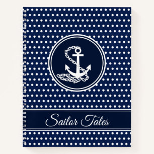 Custom Text Template Maritime Style Blue And White Notebook