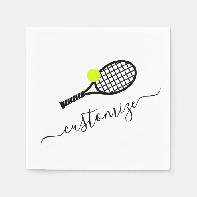 Custom Text Tennis Ball Racket Party Banquet Napkin (Front)