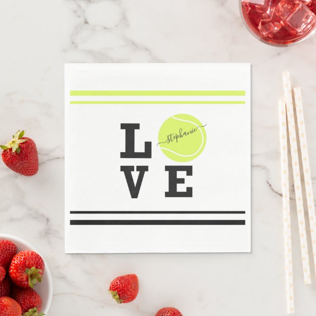 Custom Text Tennis Ball Racket Party Banquet  Napkin (Insitu)