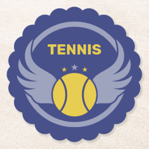 Custom Text Tennis Ball with Wings Paper Coaster