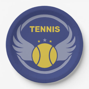 Custom Text Tennis Ball with Wings Paper Plate
