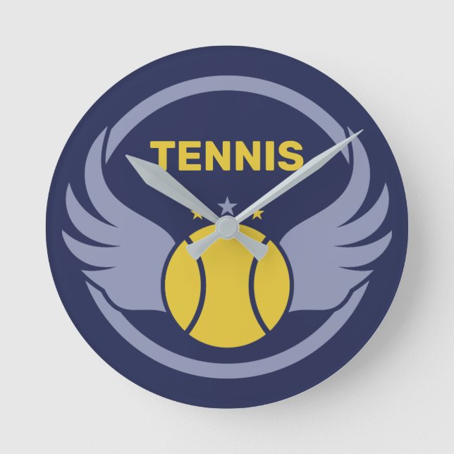 Custom Text Tennis Ball with Wings Round Clock (Front)