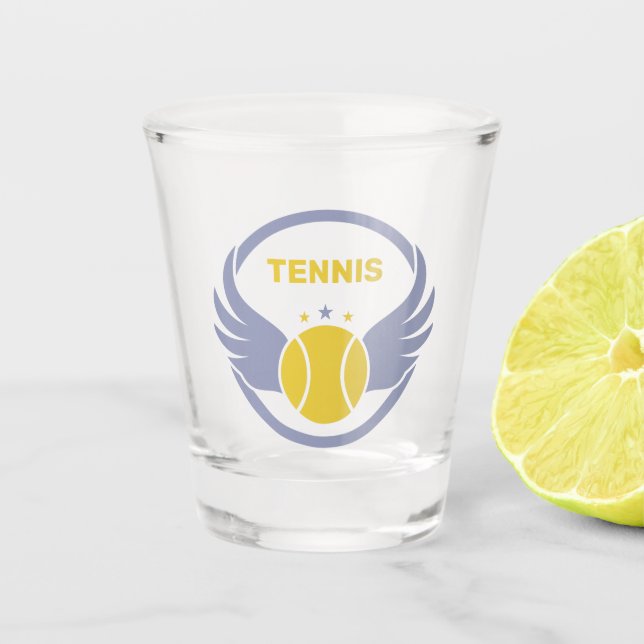 Custom Text Tennis Ball with Wings Shot Glass (Front)