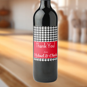 Custom Text, Thank You Red Houndstooth (6) Wine Label