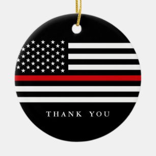 Custom Text Thin Red Line Patriotic Flag Ceramic Tree Decoration