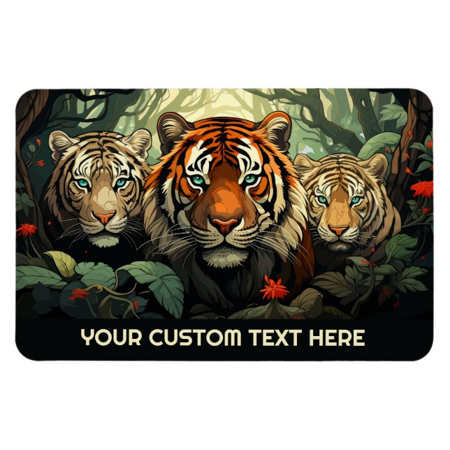 Custom Text Tigers Illustration Magnet (Horizontal)