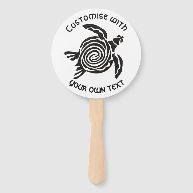 Custom Text Tribal Turtle Design Hand Fan (Front)