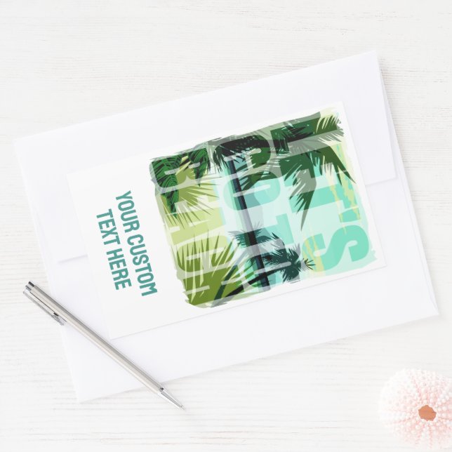Custom Text Tropical Beach Rectangular Sticker (Envelope)