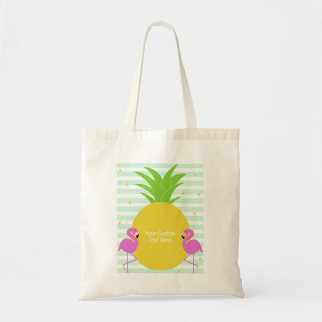 Custom Text Tropical Flamingos Tote Bag (Front)