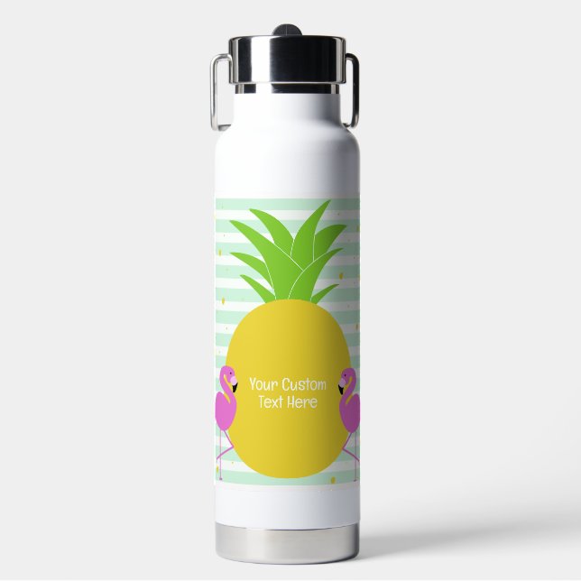 Custom Text Tropical Flamingos Water Bottle (Front)