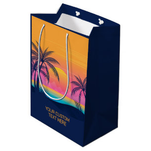 Custom Text Tropical Island Sunset Medium Gift Bag