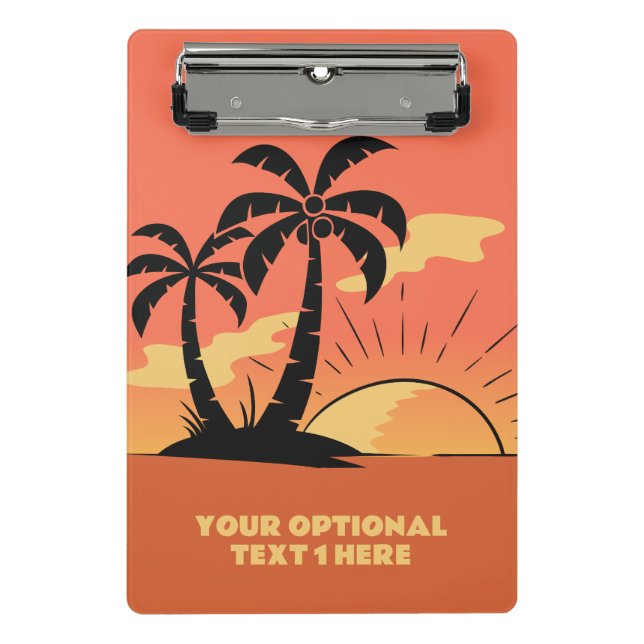 Custom Text Tropical Island Sunset Mini Clipboard (Front)