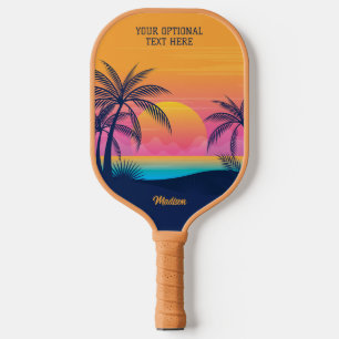 Custom Text Tropical Island Sunset Pickleball Paddle