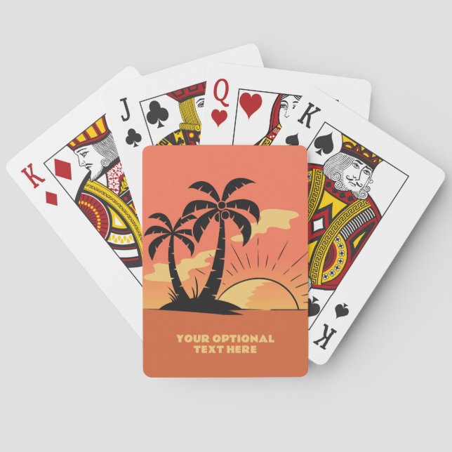 Custom Text Tropical Island Sunset Playing Cards (Back)