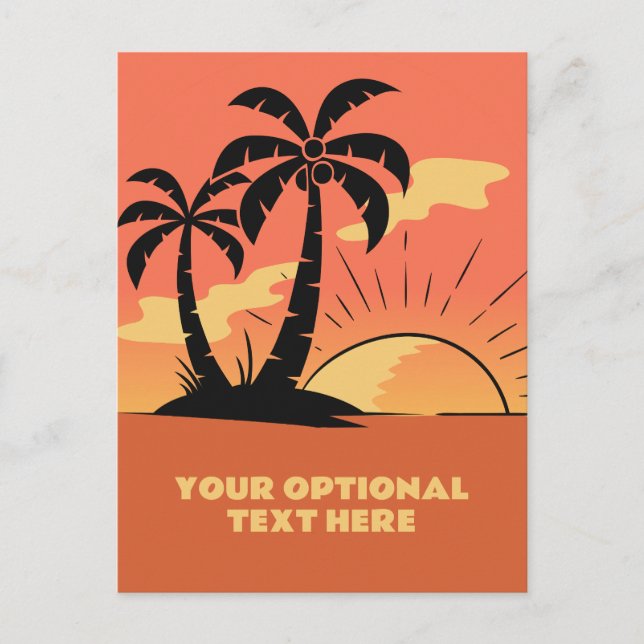 Custom Text Tropical Island Sunset Postcard (Front)