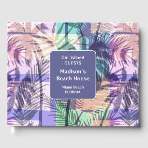Custom Text Tropical Palms Pattern Guest Book