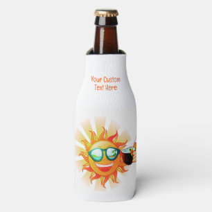 Custom Text Tropical Sun Bottle Cooler
