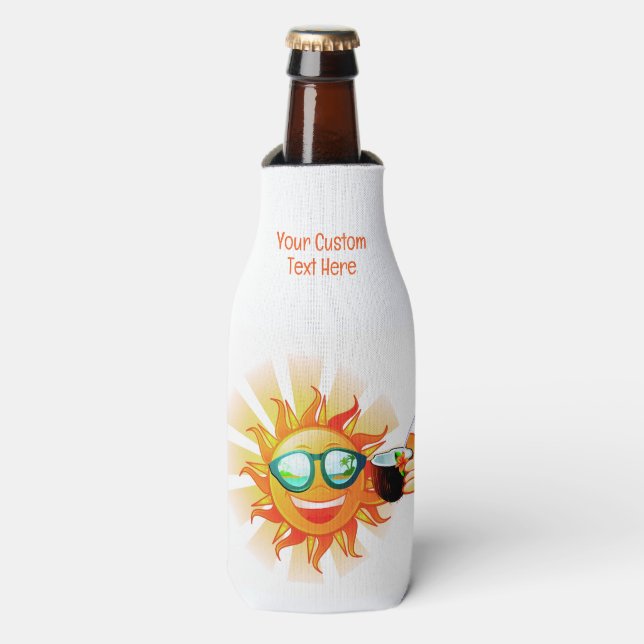 Custom Text Tropical Sun Bottle Cooler (Bottle Front)