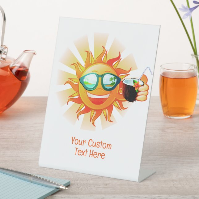 Custom Text Tropical Sun Pedestal Sign (In SItu)