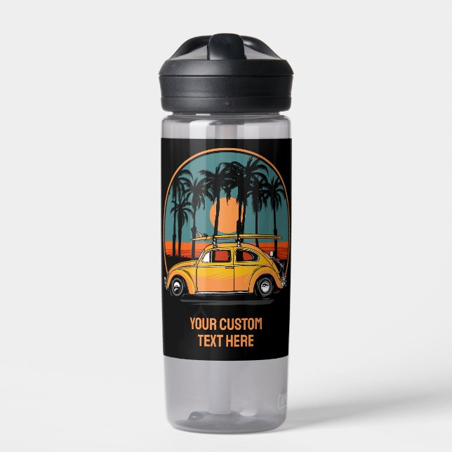 Custom Text Tropical Sunset Water Bottle (Front)