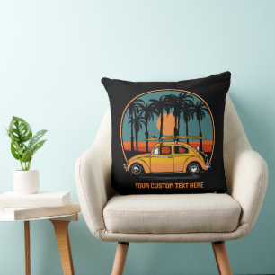 Custom Text Tropical Surfer Sunset Cushion