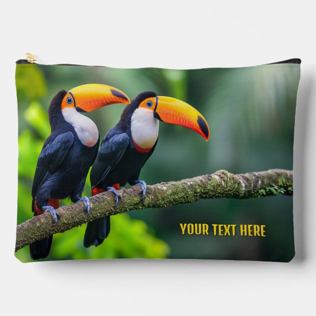 Custom Text Tropical Toucans Accessory Pouch (Front)