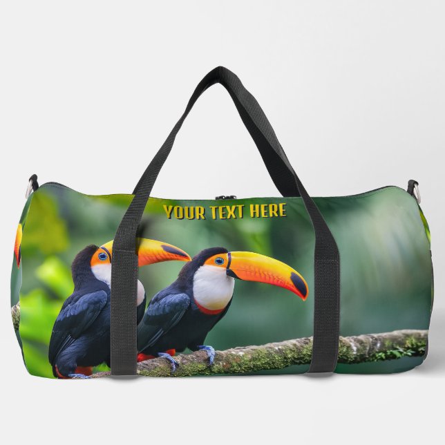 Custom Text Tropical Toucans Duffle Bag (Front)