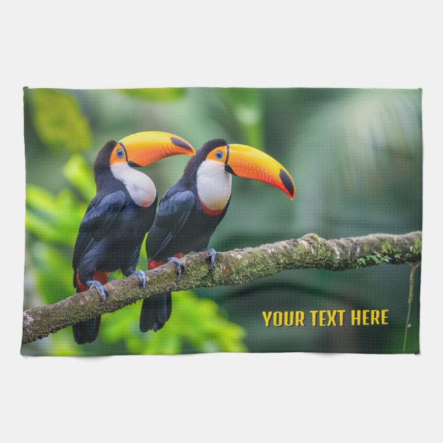 Custom Text Tropical Toucans Tea Towel (Horizontal)