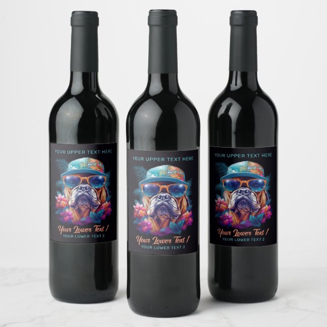 Custom Text Tropical Vacation Dog Wine Label (Bottles)