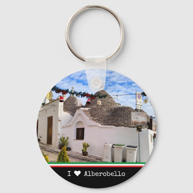 Custom text, trulli houses in Alberobello  Key Ring (Front)