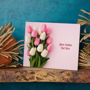 Custom Text Tulips on Pink Plaque