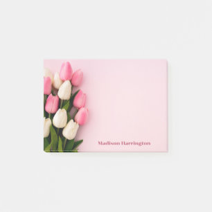 Custom Text Tulips on Pink Post-it Notes
