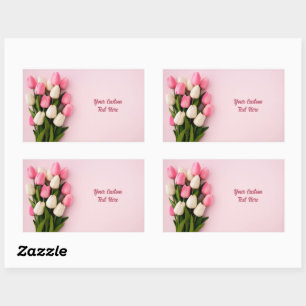 Custom Text Tulips on Pink Rectangular Sticker