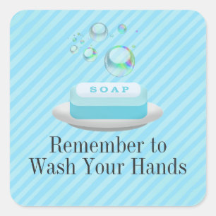 Custom Text Turquoise Blue Soap Wash Your Hands Square Sticker