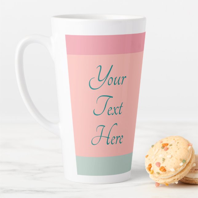 Custom Text Typography Pink Peach Teal Large Latte Mug (In Situ)