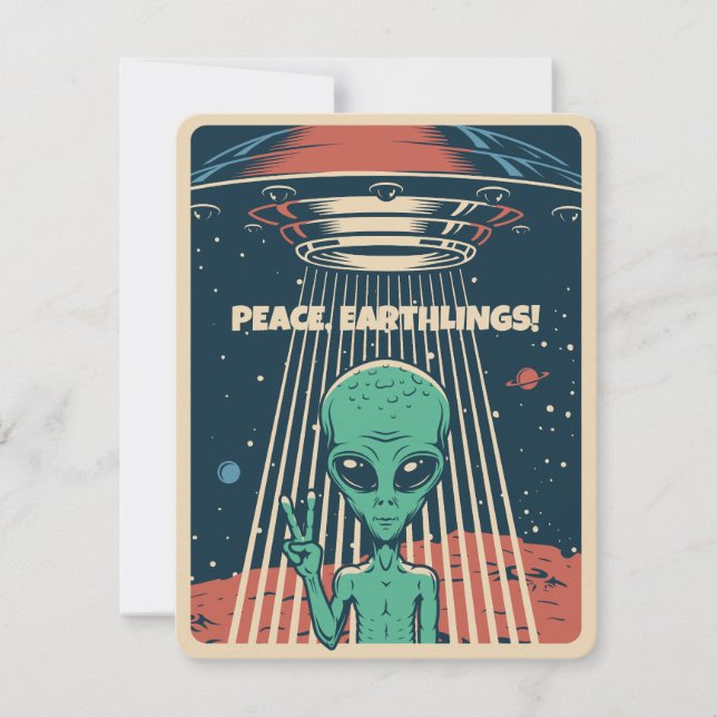 Custom Text UFO Alien Holiday Card (Front)