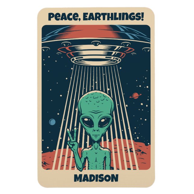 Custom Text UFO Alien Magnet (Vertical)