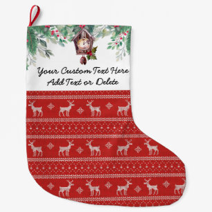 Custom Text. Ugly Christmas Sweater Reindeer Large Christmas Stocking