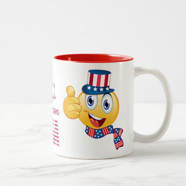Custom Text Uncle Sam Emoji with Hat and Scarf  Two-Tone Coffee Mug (Right)