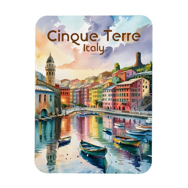 Custom Text Vernazza Cinque Terre Italy Watercolor Magnet (Vertical)
