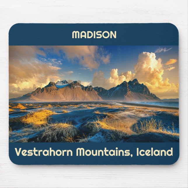 Custom Text Vestrahorn Mountains, Iceland Mouse Pad (Front)